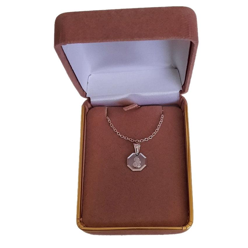 Very Small Hexagonal Virgin Mary Sterling Silver Pendant