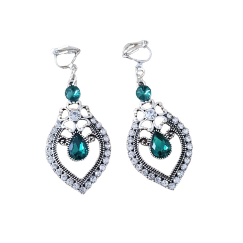 Vintage Design Emerald Green Clip On Earrings