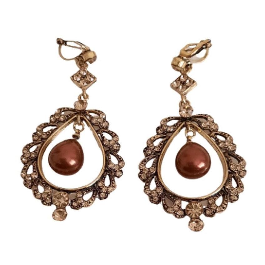 Vintage Gold Large Chandelier Clip On Earrings