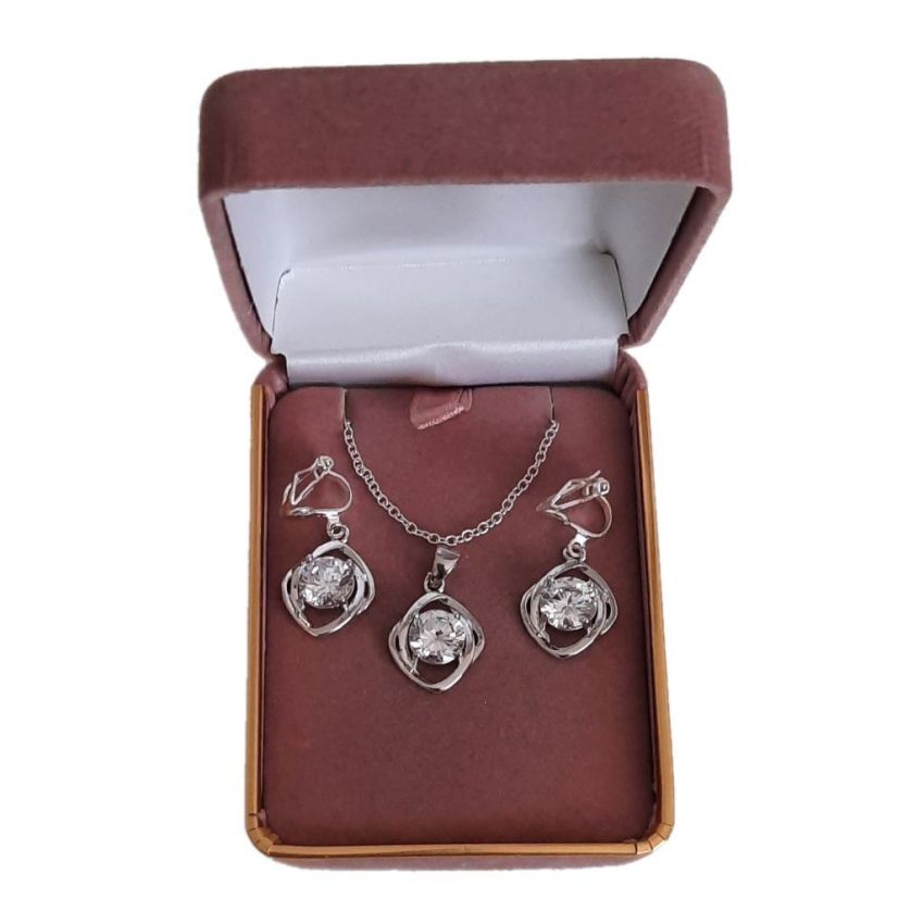 Wave Frame Silver Clip On Earrings Set