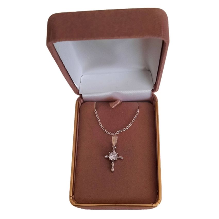 Wavy Silver Stem Cubic Zirconia Cross Pendant(2)