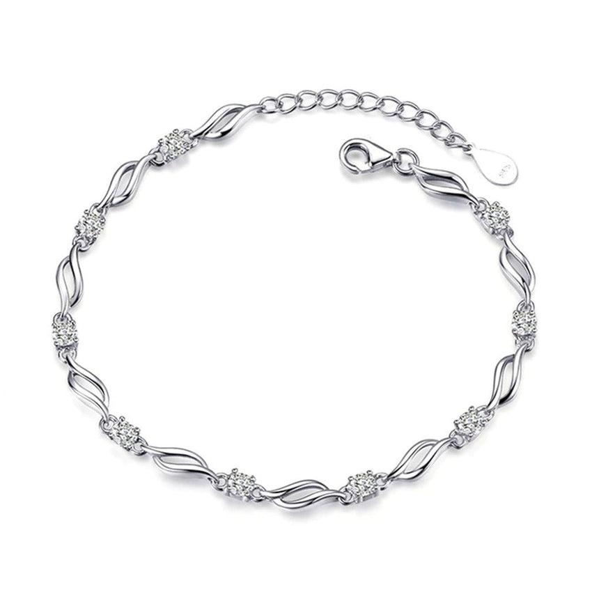 Wavy Silver With Cubic Zirconia Stones Bracelet