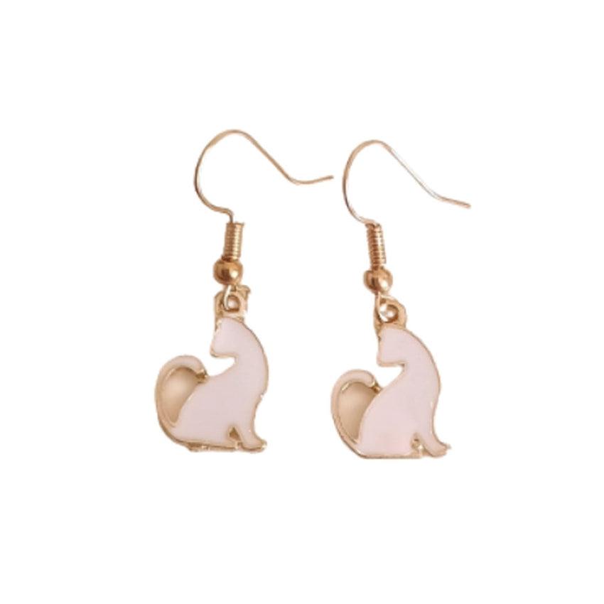 White Cat Hook Drop Earrings