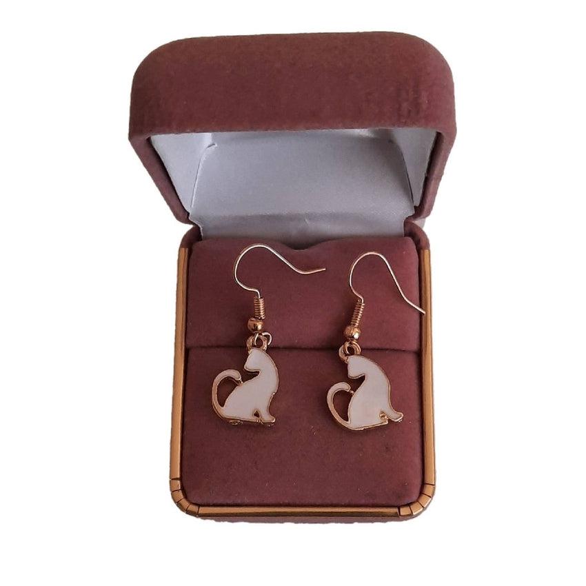 White Cat Hook Drop Earrings