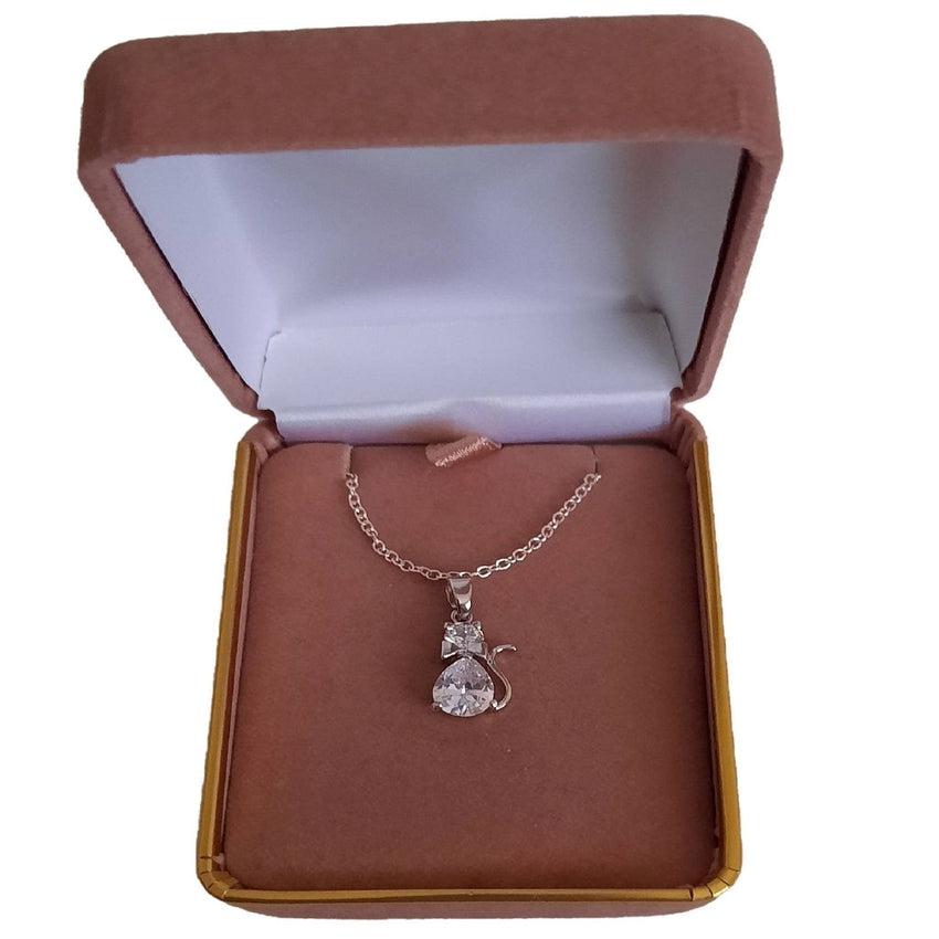 White Cubic Zirconia Sitting Cat Pendant