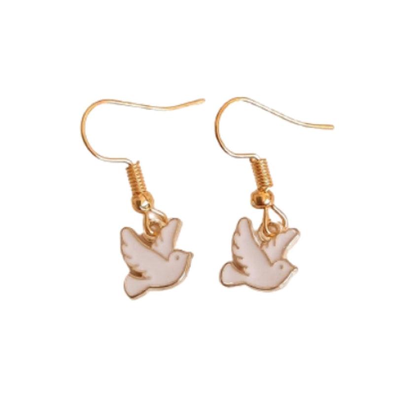 White Dove Hook Drop Earrings