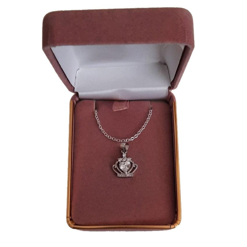 White Stone Crown Pendant With Cubic Zirconia Detail