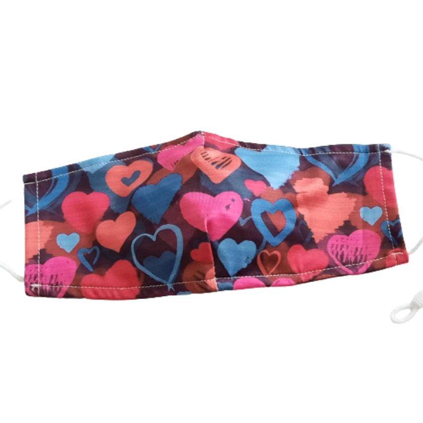 Wide Black With Pink And Green Hearts Face Mask