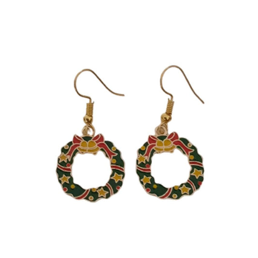 Wreath Dangly Christmas Earrings