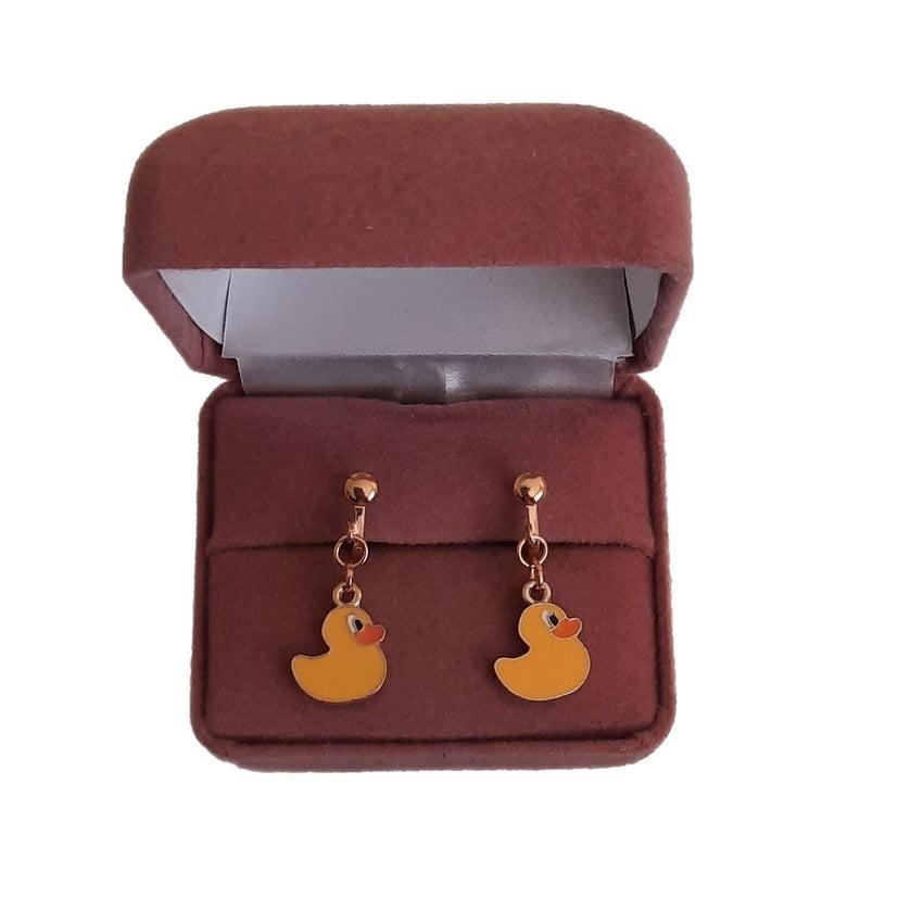 Yellow Duck Clip On Earrings
