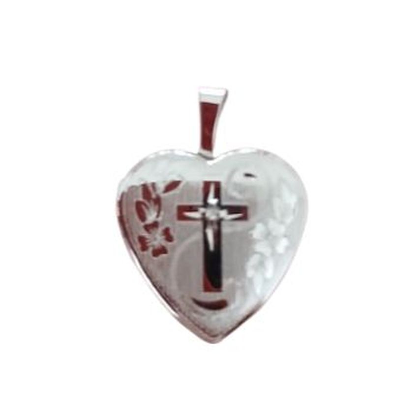 16mm Real Diamond Cross Set Into a Sterling Silver Locket