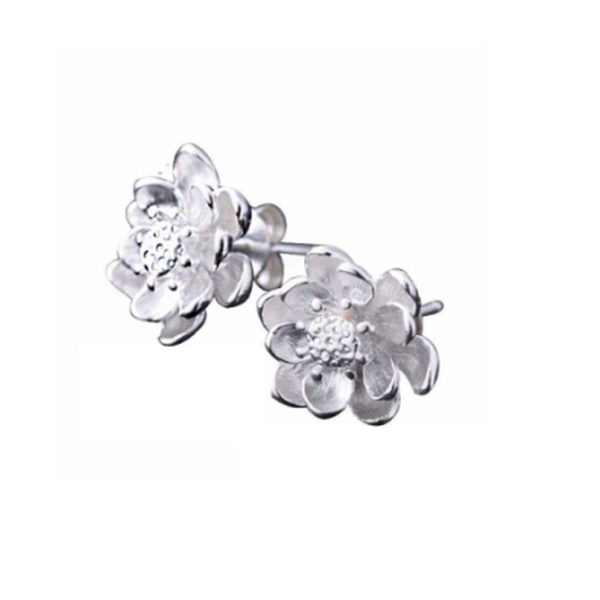 3D Effect Silver Open Flower Petals Earrings