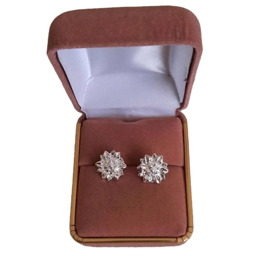 3D Effect Silver Open Flower Petals Earrings(2)