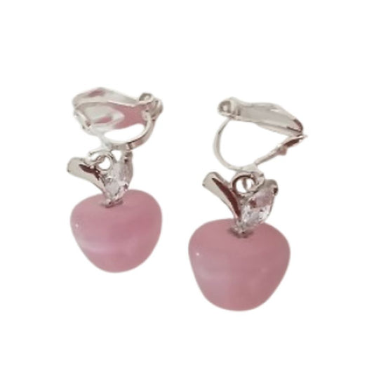3D Pink Apple Clip On Earrings
