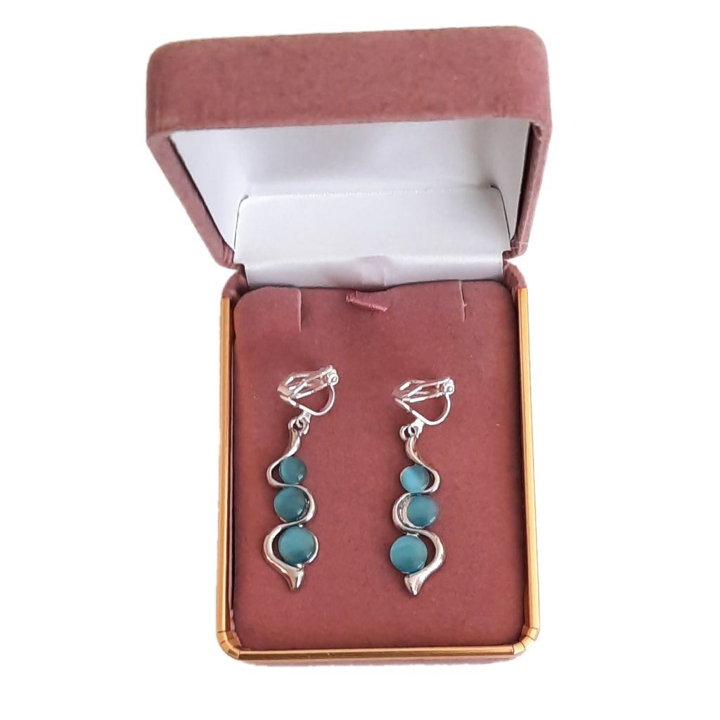 3 Stone Turquoise Clip On Earrings(2)