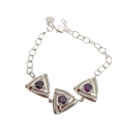 3 Linked Triangle Bracelet With Purple Centre Stones
