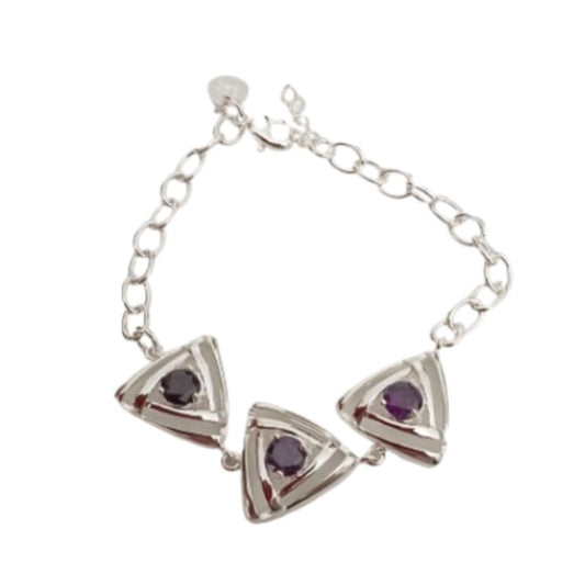 3 Linked Triangle Bracelet With Purple Centre Stones