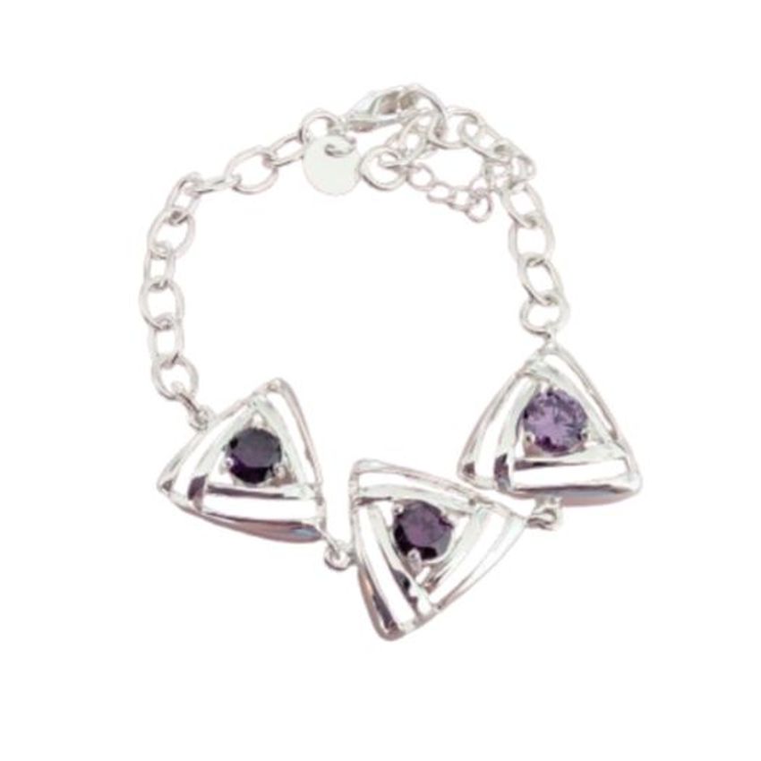 3 Linked Triangle Bracelet With Purple Centre Stones