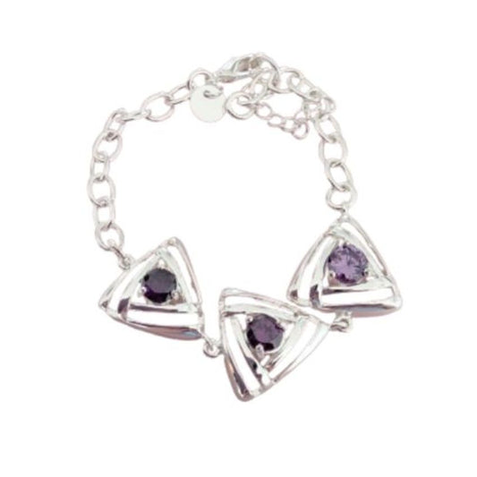 3 Linked Triangle Bracelet With Purple Centre Stones