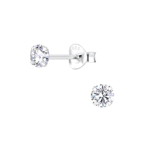 4mm Girls Round White Crystal Earrings