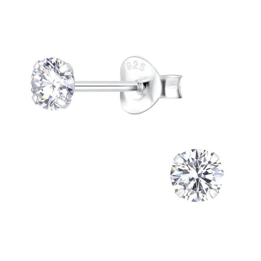 4mm Girls Round White Crystal Earrings