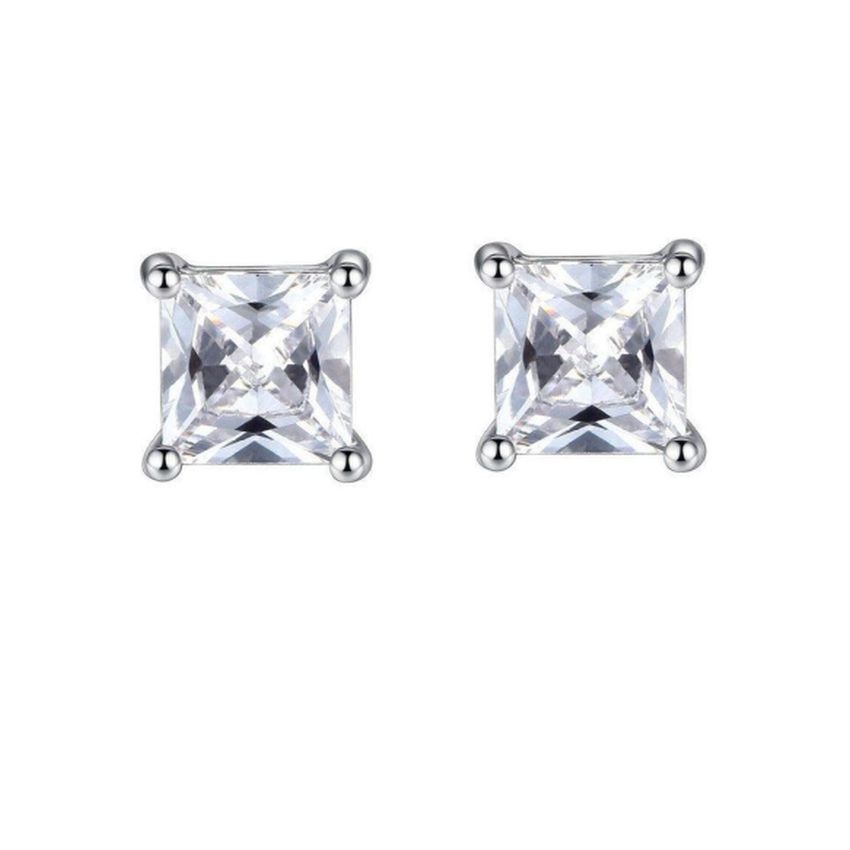 6mm Square Cubic Zirconia Silver Earrings