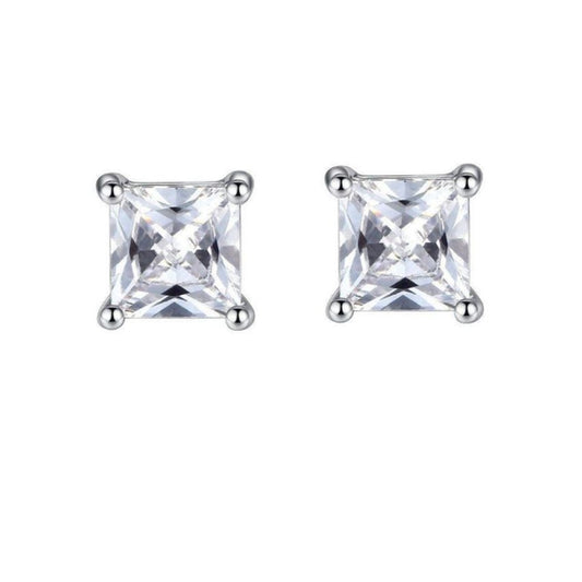 6mm Square Cubic Zirconia Silver Earrings