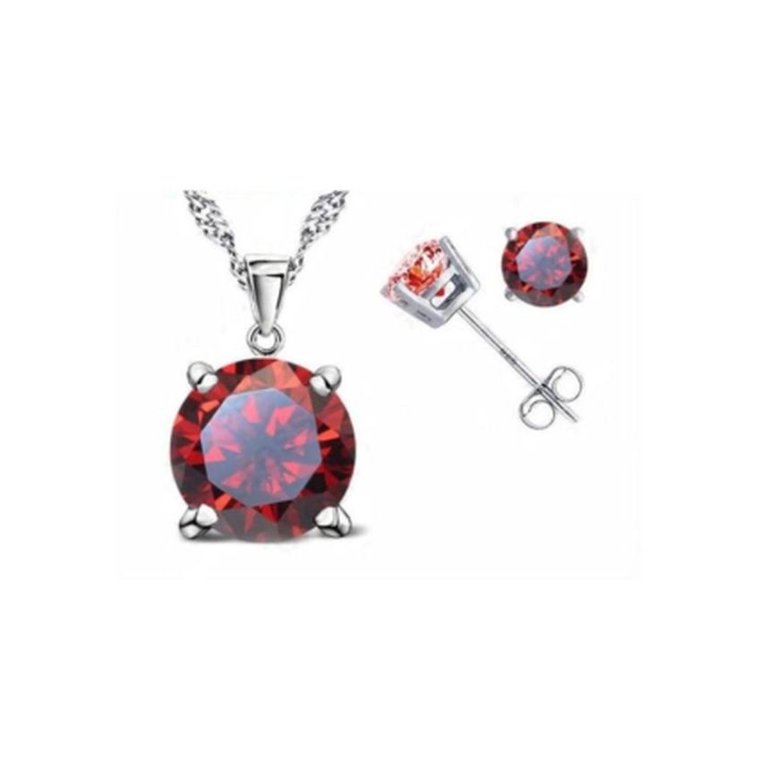 8mm Red Cubic Zirconia Solitaire Matching Jewellery Set