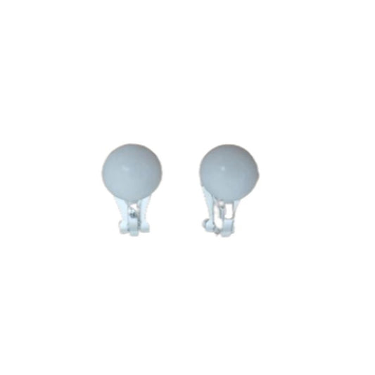 8mm Round White Clip On Earrings