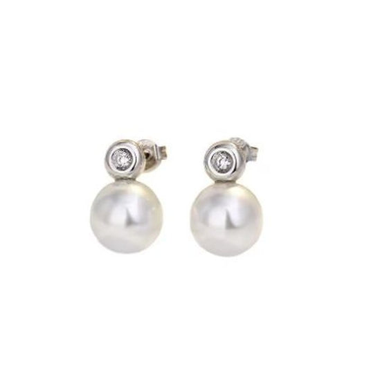 8mm Pearl Earrings With a Cubic Zirconia Round Stone Top