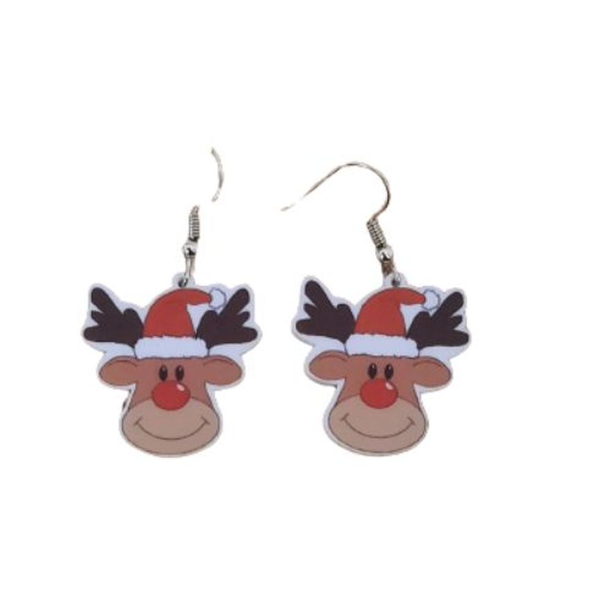 Acrylic Reindeer Face Earrings		