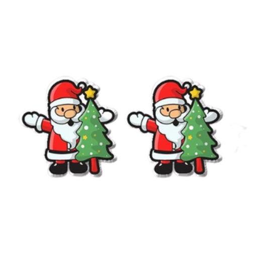 Acrylic Santa And Christmas Tree Earrings