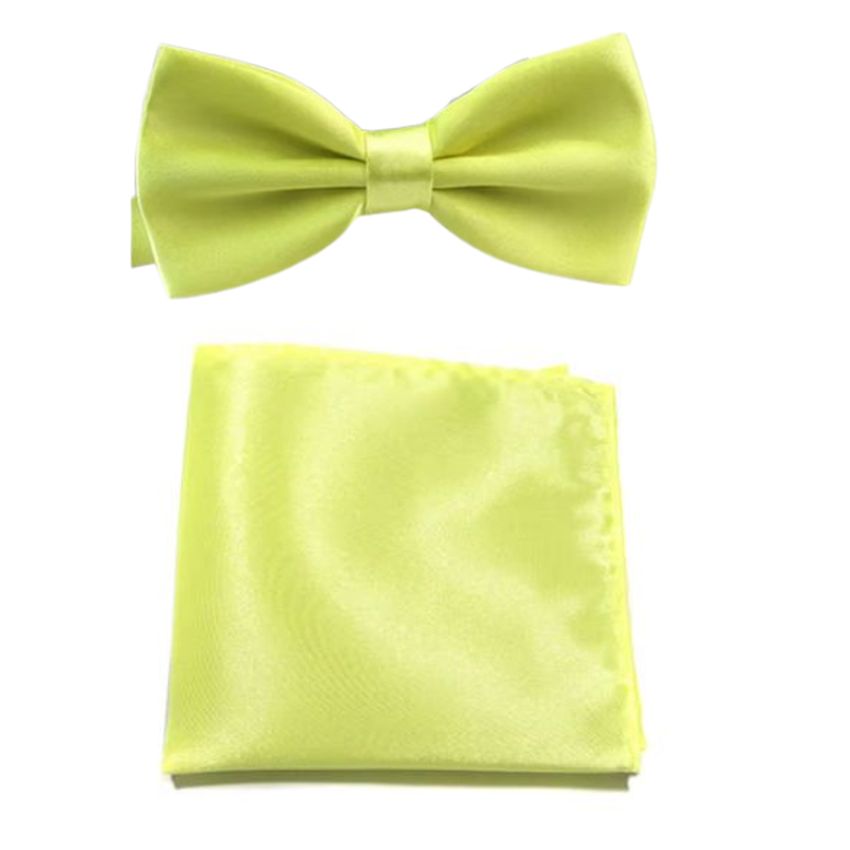 Adjustable Lemon Matching Bow Tie And Handkerchief Set