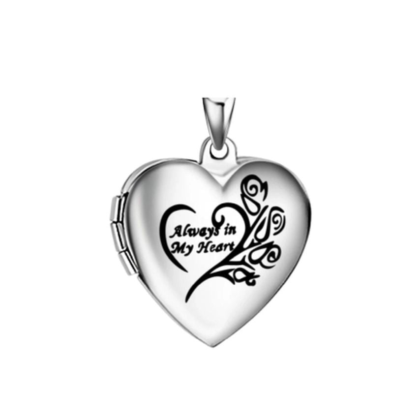 Always In My Heart Engraved Silver Plated Heart Picture Locket