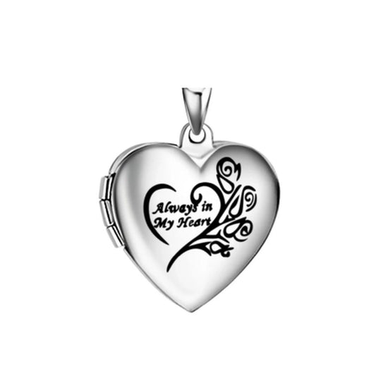 Always In My Heart Engraved Silver Plated Heart Picture Locket