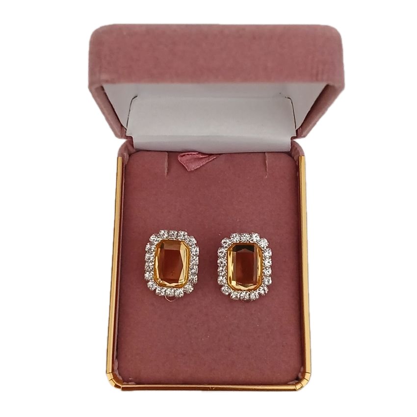 Amber Colour Diamante Clip On Earrings(2)