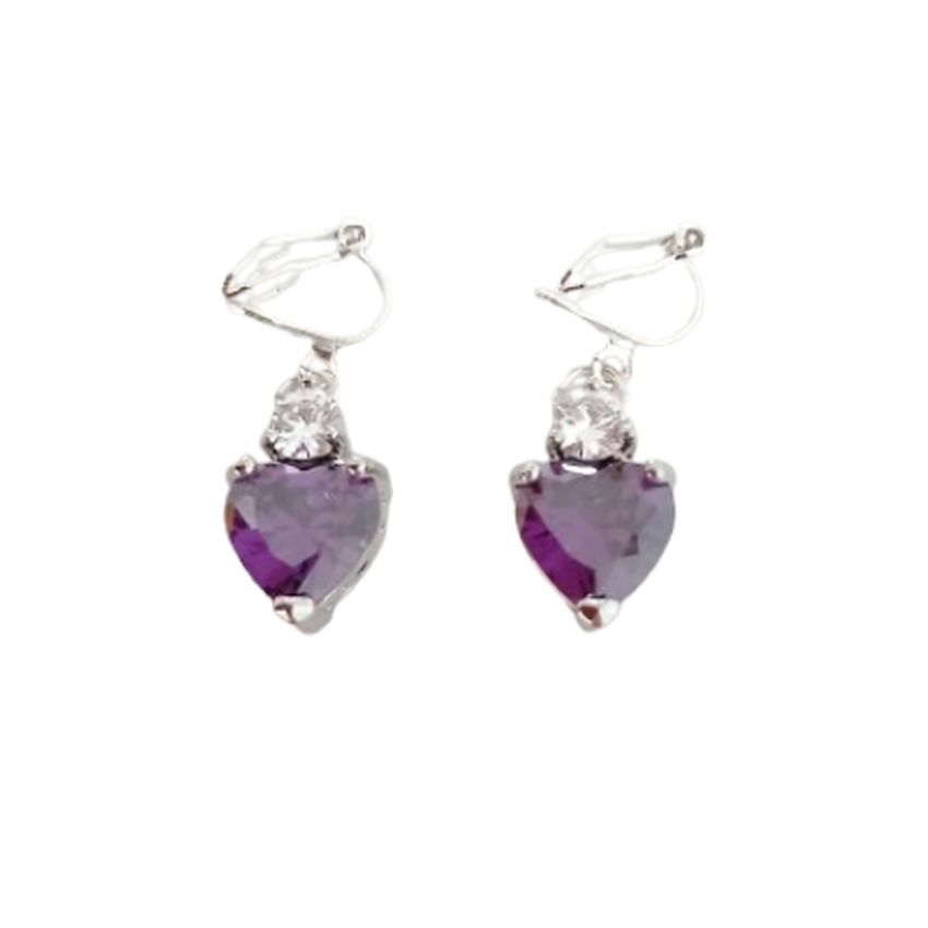 Amethyst Heart Drop Clip On Earrings