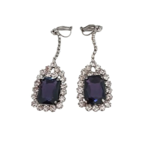 Amethyst Purple Stone With Diamante Edges Clip On Earrings