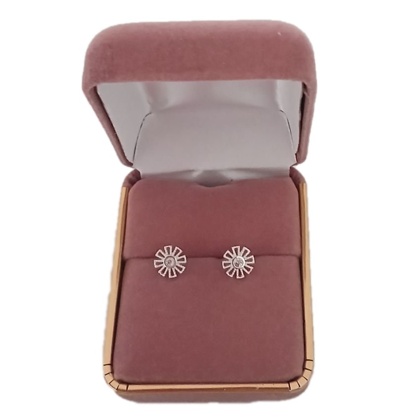Baguette Flower Sterling Silver Stud Earrings(2)