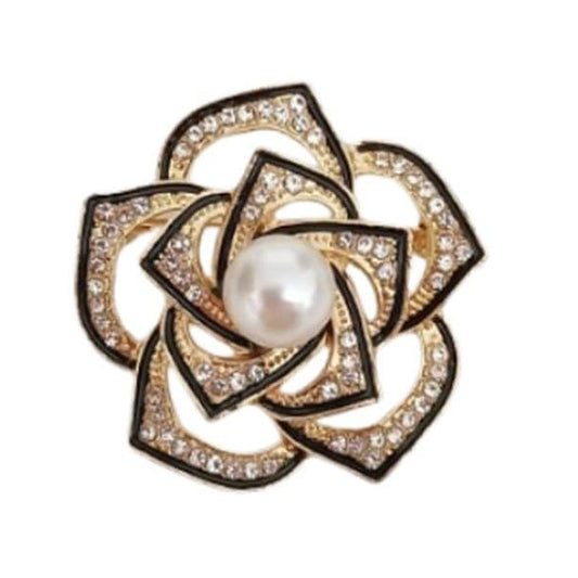 Black And Crystal Flower Brooch