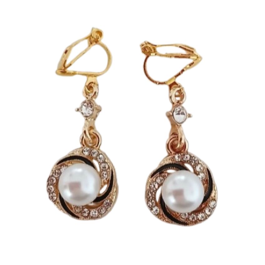 Black And Gold Diamante Clip On Earrings