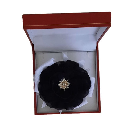 Black And Silver Diamante Flower Wrist Corsage