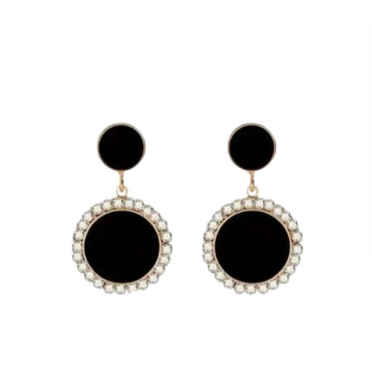 Black Centre Diamante Circle Clip On Earrings