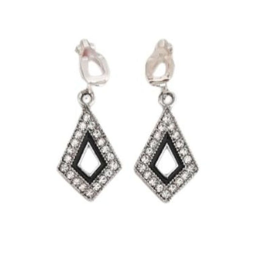 Black Diamante Triangle Clip On Earrings