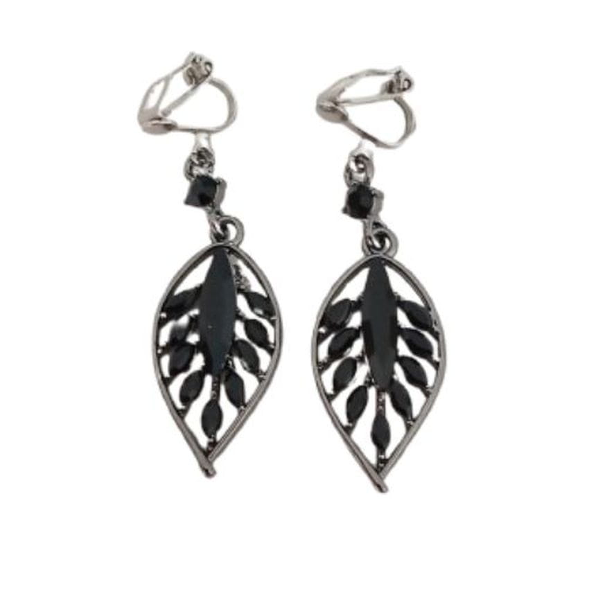 Black Leaf Clip On Earrings