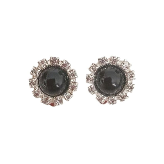 Black Round Diamante Clip On Earrings