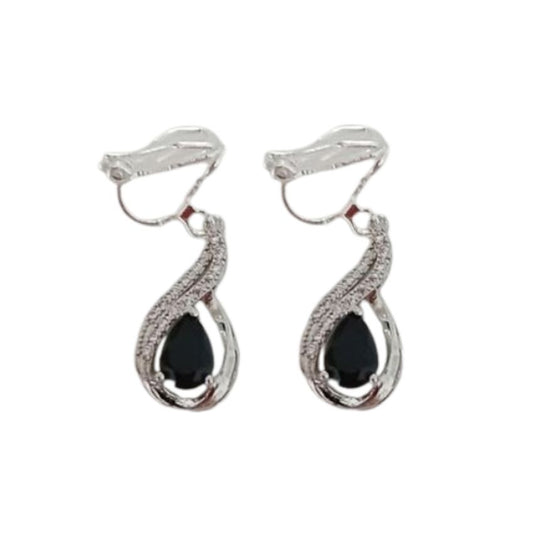 Black Swirl Diamante Clip On Earrings