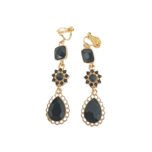 Black Vintage Style Clip On Earrings