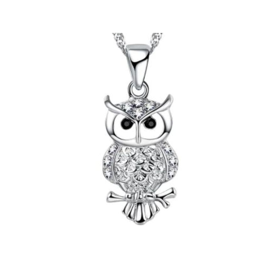 Black And White Cubic Zirconia Encrusted Owl Pendant