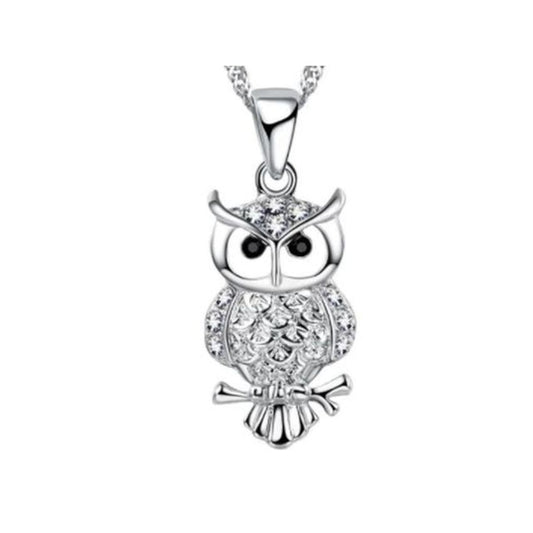 Black And White Cubic Zirconia Encrusted Owl Pendant